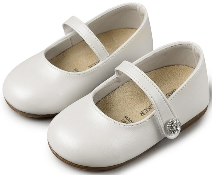 Babywalker Γοβάκι Μονή Μπαρέτα με Στρασένιο Κουμπάκι BS3502 Λευκό Κορίτσι