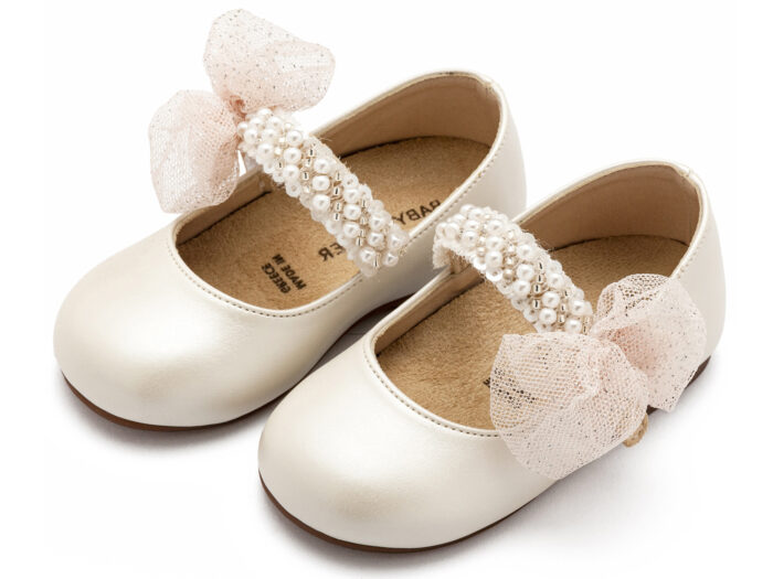 Babywalker Γοβάκι Μονή Μπαρέτα Διακοσμημένη με Χειροποίητο Διακοσμητικό BS3596 Εκρού Κορίτσι
