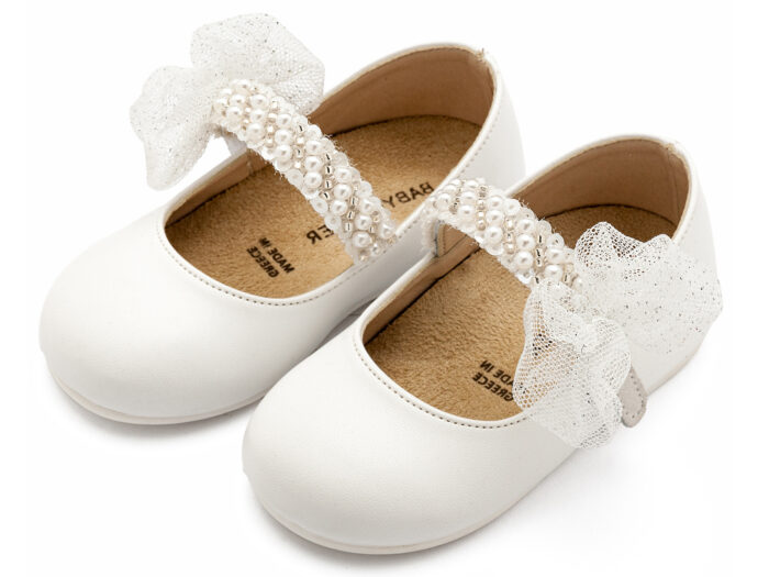 Babywalker Γοβάκι Μονή Μπαρέτα Διακοσμημένη με Χειροποίητο Διακοσμητικό BS3596 Λευκό Κορίτσι