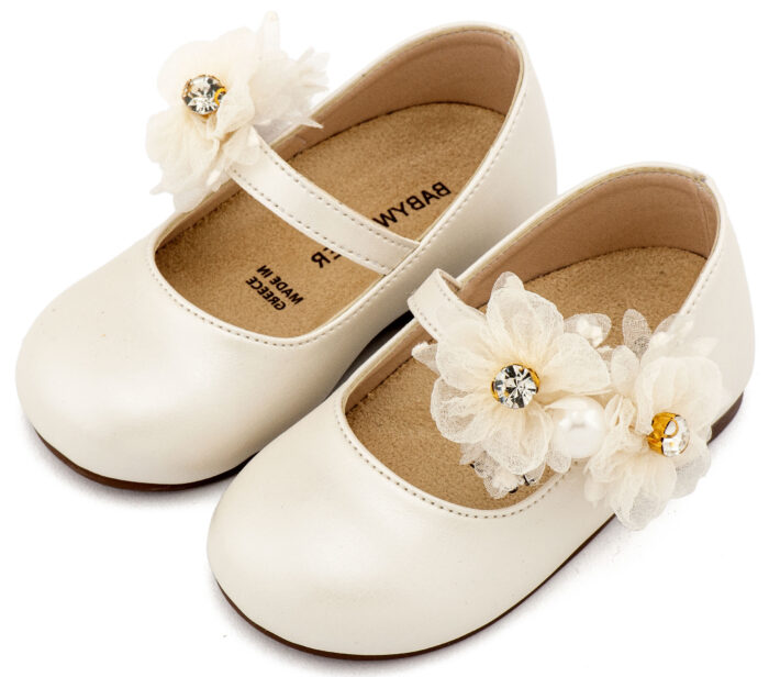 Babywalker Γοβάκι Μονή Μπαρέτα με Διακοσμητικό Οργάντζας BS3604 Εκρού Κορίτσι