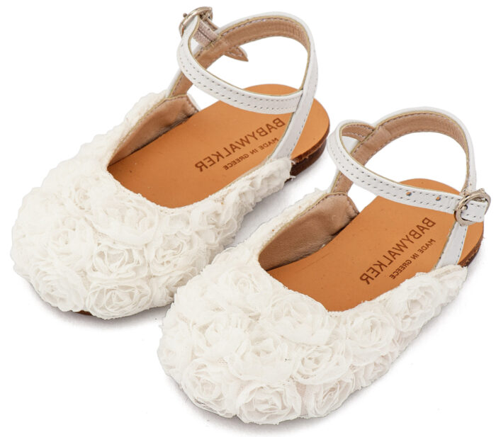 Babywalker Γαλλικό Σαμπό με Chiffon Λουλούδια BW4884 Λευκό Κορίτσι