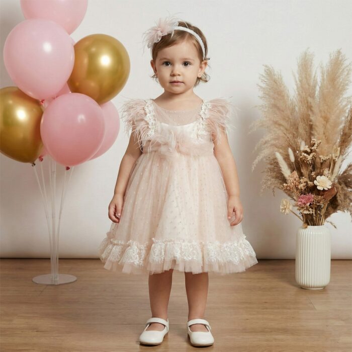 Βαπτιστικό Φόρεμα "Blush Feather Elegance" 2612 Κορίτσι-σομόν