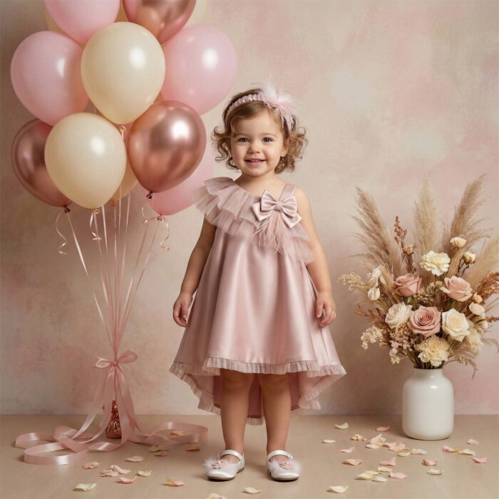 Βαπτιστικό Φόρεμα "Asymmetric Rose Glow" 2636 Κορίτσι-σάπιο μήλο